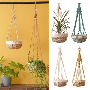 Jingyuan for Indoor Living Room Balcony Macrame Plant Hangers Handmade Flower Pot kaki