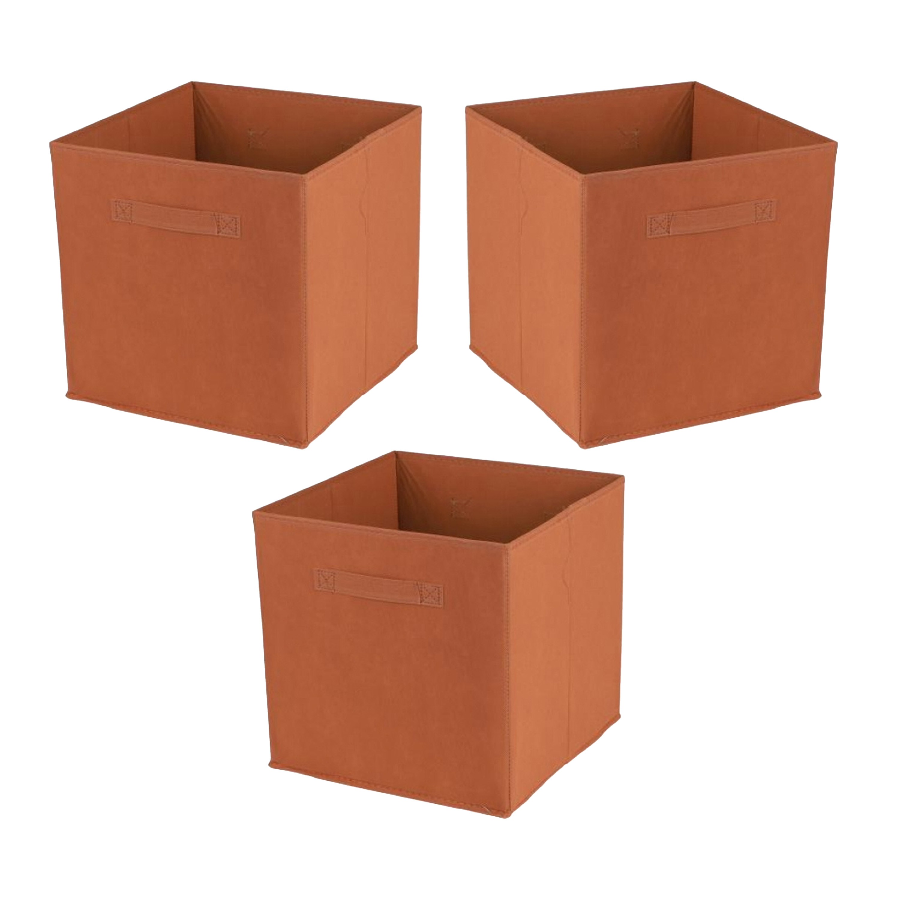 Urban Living Opbergmand/kastmand Square Box - 3x - karton/kunststof - 29 liter - oranje - 31 x 31 x 31 cm -