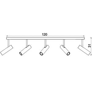 Luminex Deckenleuchte Axion, 5-flammig, schwarz/gold, lang, Stahl