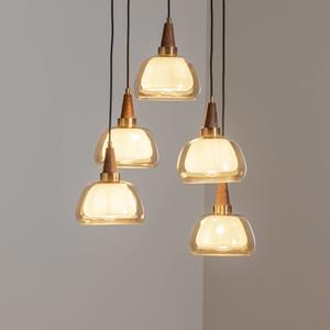 Lucea H&auml;ngeleuchte Ermo, rund, 5-flg, messing, &Oslash; 61 cm, Glas