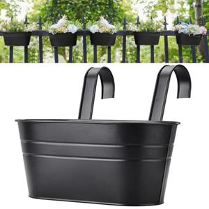 Magic Kitchen Ijzeren hangende bloempot buitenbalkon rail emmer plantenbak met afneembare haak hek tuindecoratie 1pc zwart