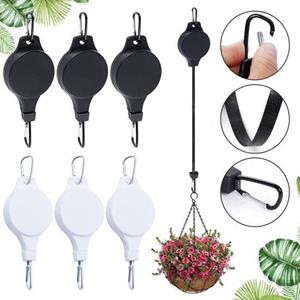 International Chic Plantenpoeliehaak, zware intrekbare ophanghaak, verstelbare plantenophangpoeliehaak voor buitentuin, bloemenmand, potten, voederbak voor vogels zwart
