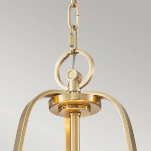 QUOIZEL Hanglamp Gotham, stoffen kap, messing geborsteld