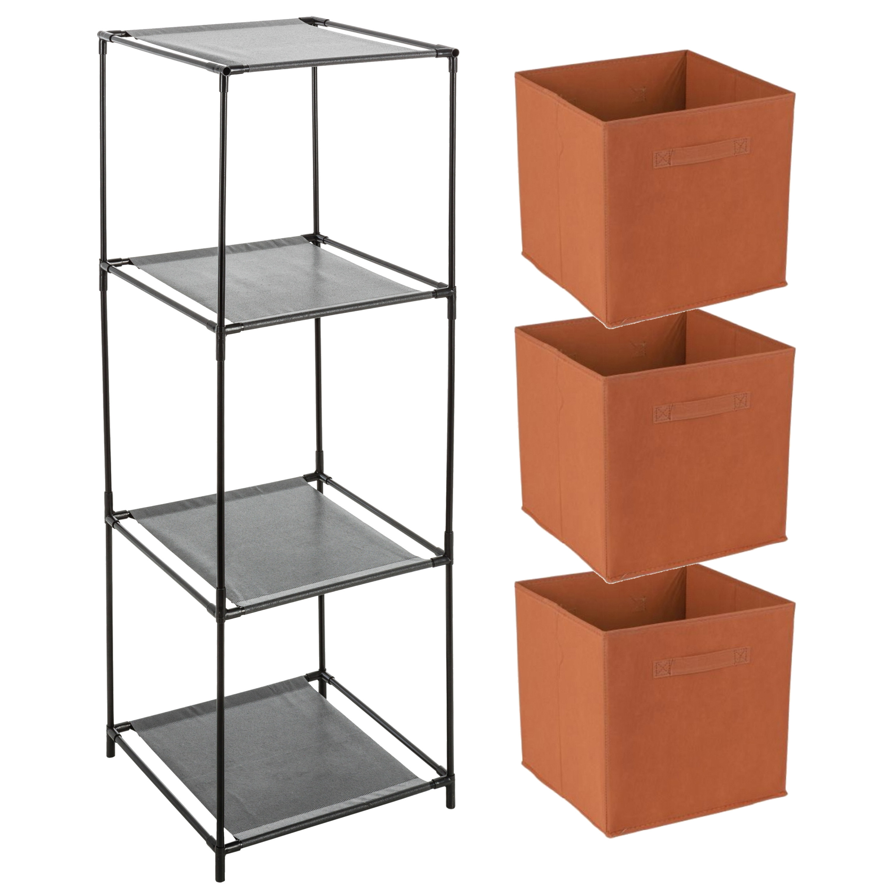 Merkloos Opbergrek 3-laags - metaal - kunststof - zwart - x cm - incl. 3 opbergmanden oranje -