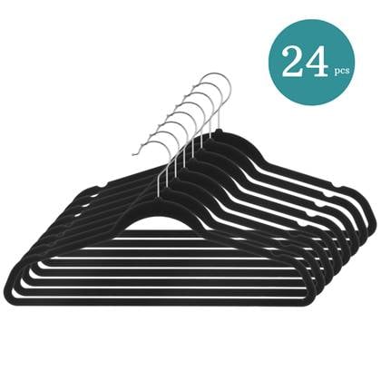 Nordix Kledinghangers Set 24 stuks Zwart Vilten Velvet Anti Slip Kl...