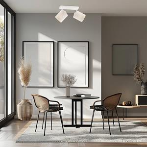 Argon Deckenleuchte Suerte, cremewei&szlig;, Leinentextil, 2-flammig