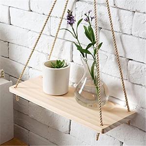 Linglong Premium houten schommel hangende touw wandgemonteerde zwevende planken - planten bloempot 35×14×0.85cm