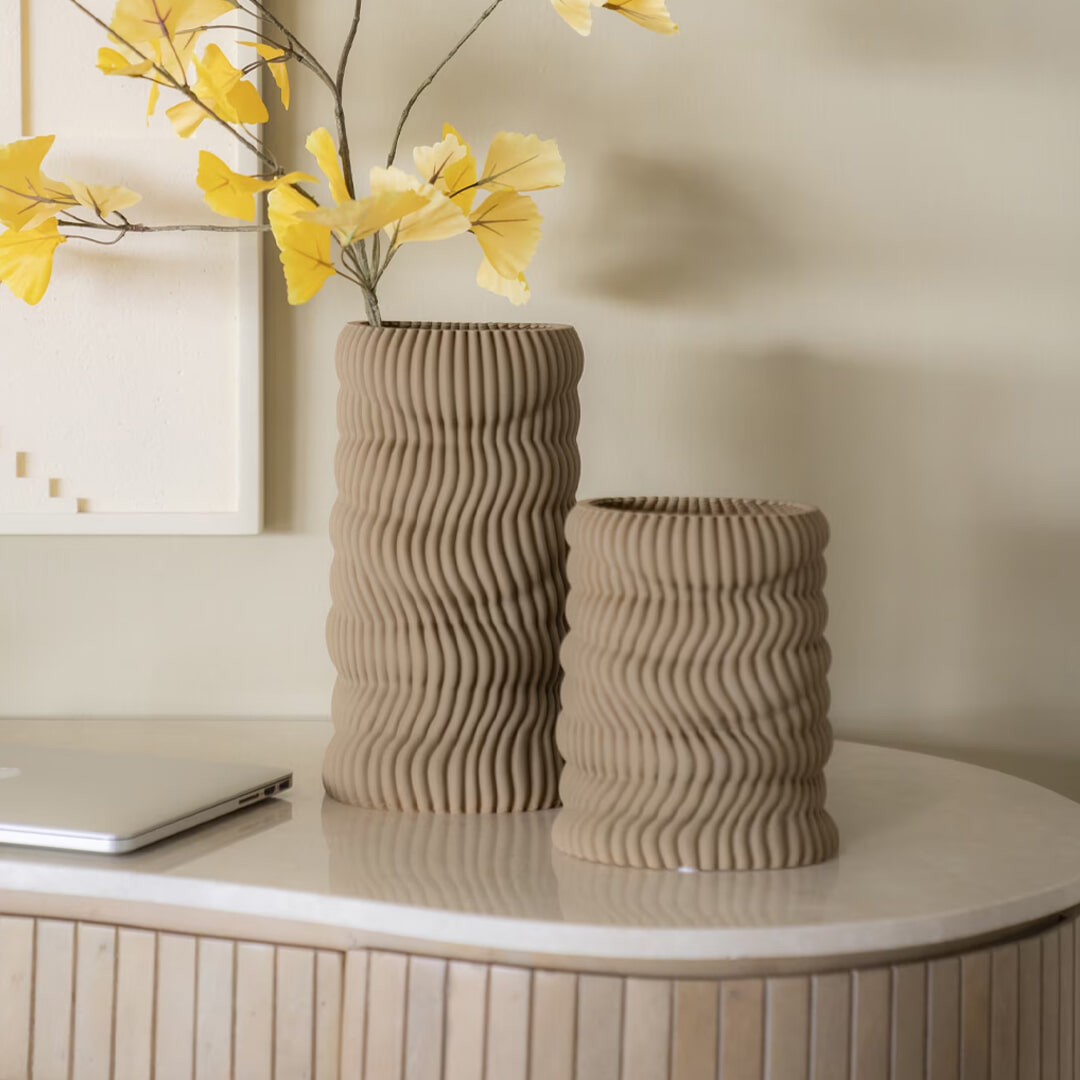 By-Boo Vaas Mae 3D geprint Keramiek, 30cm - Beige