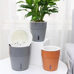 Hello Garden Plantenpot Opvallende hittebestendige kunststof automatische wateropname plantenpot met katoenen touwen voor thuis S grijs