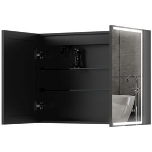 HOMCOM Badkamerspiegel met Kast en LED-Verlichting, 600x800 mm, Zwart, Anti-Condens Pad, Drie Kleurtemperaturen