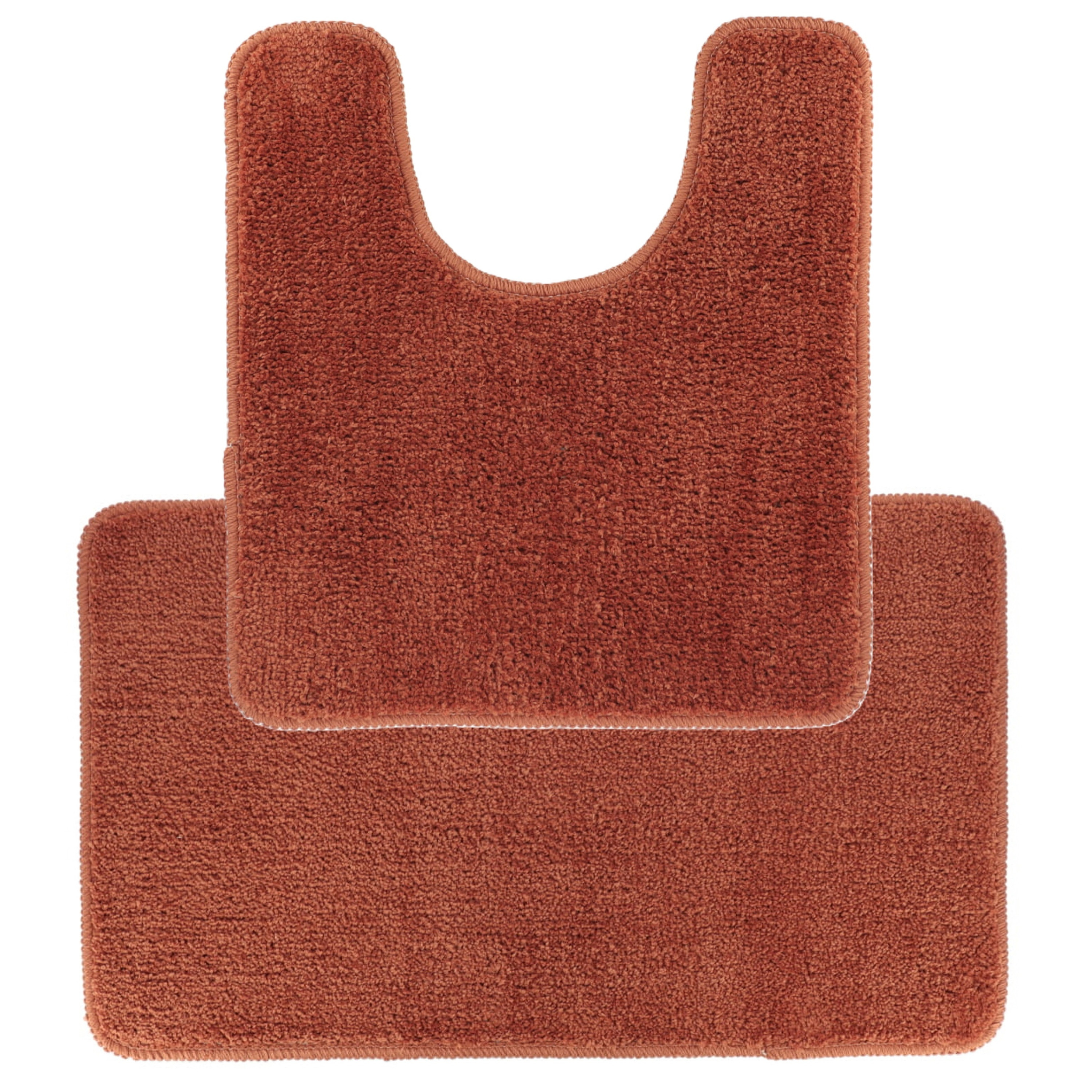 Tendance Badkamer Matten set Aquarius - roestbruin - toilet en bad mat - hoogpolig - microfiber -