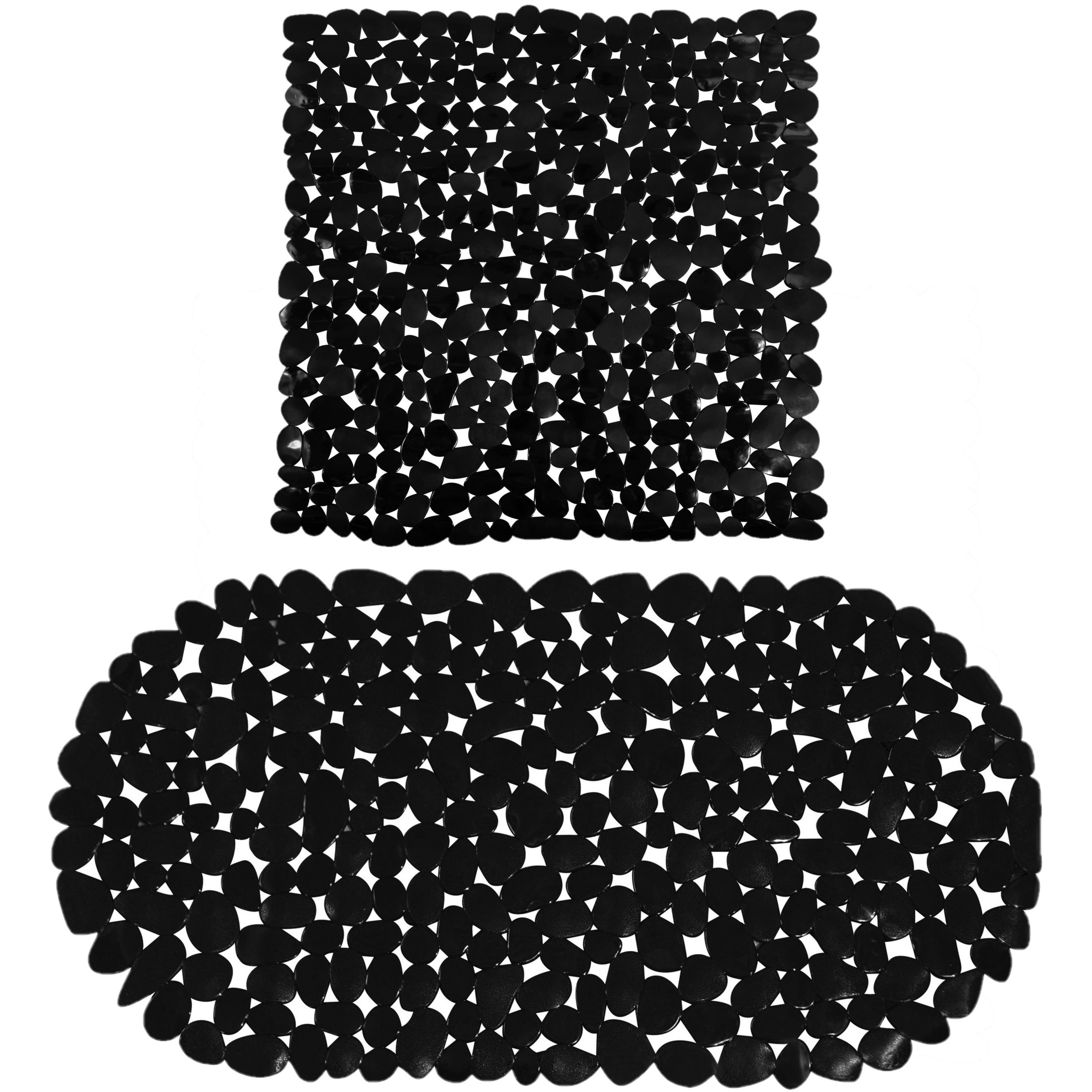 MSV Douche/bad anti-slip matten set badkamer - pvc - 2x stuks - zwart - 2 formaten -