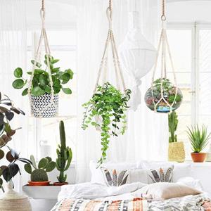 Ximalaya (Qunide) Plantenhangers Binnen Hangende Plantenbakmand Met Houten Kralen Decoratief One Size