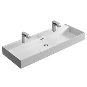 HR Badmeubelen Kube Wastafel - 121x46x12cm - 1 wasbak - 2 kraangaten - keramiek wit 10202701