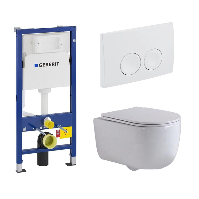 Geberit QeramiQ Dely Swirl Toiletset - 36.5x53cm -  UP100 inbouwreservoir - slim zitting - witte bedieningsplaat - ronde knoppen - glans wit SW730486/0701174/SW1000766/SW1026256