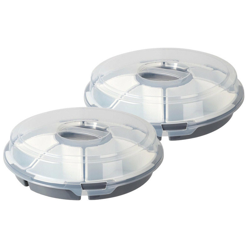 Excellent Houseware Serveerschaal - 2x - grijs - vakverdeling en deksel - kunststof - 33 x 9 cm -