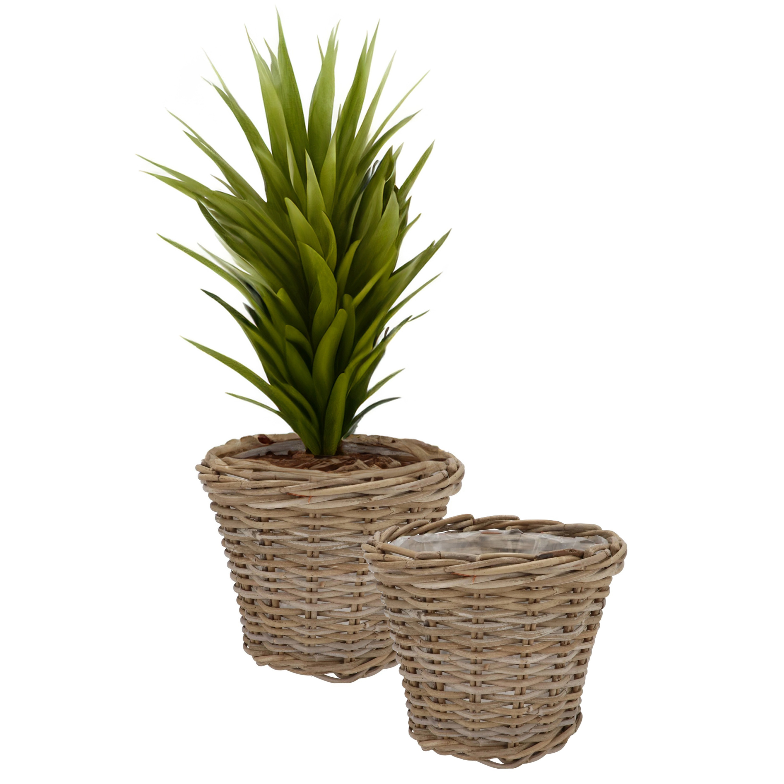 DK Design Plantenmand/aardappelmand Ivy - 2x - met binnenzak - rotan - B28 x H23 cm - binnen/buiten bloempotte -