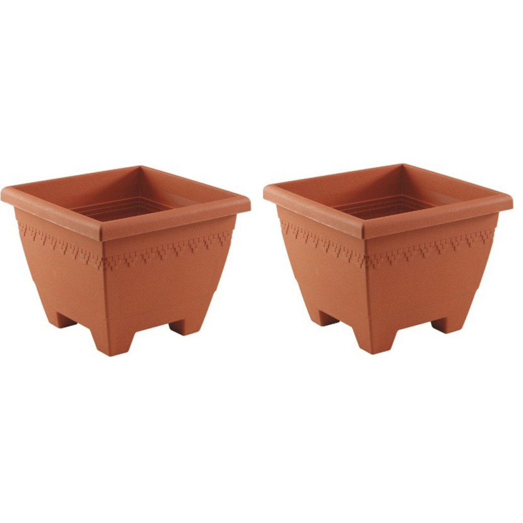 Hega Hogar Set van 5x stuks terracotta vierkante plantenpotten/bloempotten Lima 30 cm kunststof -