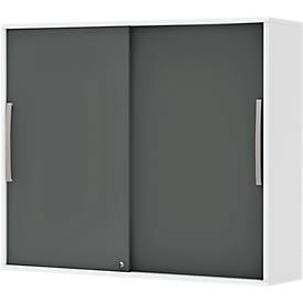 Opbouwkast met schuifdeuren BARI, 4 legborden, slot, middenwand, B 1200 x D 430 x H 1057 mm, wit/antraciet