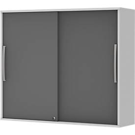 Opbouwkast met schuifdeuren BARI, 4 legborden, slot, middenwand, B 1200 x D 430 x H 1057 mm, lichtgrijs/antraciet