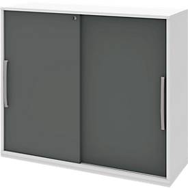 Aanbouwkast met schuifdeuren BARI, 4 legborden, slot, middenwand, B 1200 x D 430 x H 1117 mm, wit/antraciet
