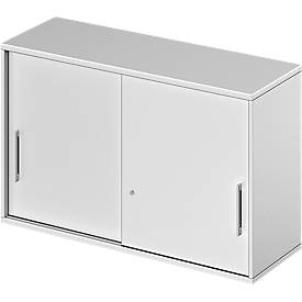 Schäfer Shop Genius Opzetkast met schuifdeuren TETRIS WOOD, 2 ordnerhoogten, B 1200 mm, hoogte incl. glijders, lichtgrijs