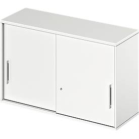 Schäfer Shop Genius Opzetkast met schuifdeuren TETRIS WOOD, 2 ordnerhoogten, B 1200 mm, hoogte incl. glijders, wit