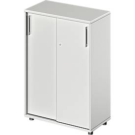 Schäfer Shop Genius schuifdeurkast TETRIS WOOD, 3 OH, B 800 mm, hoogte incl. glijders, lichtgrijs