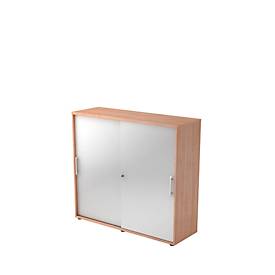 Schuifdeurkast JENA, 3 ordnerhoogten, voorkant zilver, B 1200 x D 400 x H 1100 mm, notenhoutpatroon