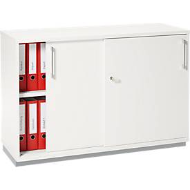 Schäfer Shop Genius schuifdeurkast TETRIS WOOD, 2 OH, incl. stalen sokkel, B 1200 x D 421 x H 800 mm, wit