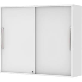 Opbouwkast met schuifdeuren BARI, 4 legborden, slot, middenwand, B 1200 x D 430 x H 1057 mm, wit