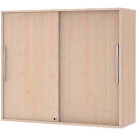 Opbouwkast met schuifdeuren BARI, 4 legborden, slot, middenwand, B 1200 x D 430 x H 1057 mm, esdoornpatroon