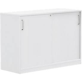 Schuifdeurkast BEXXSTAR, houten deuren, 2 ordnerhoogtes, B 1200 x D 420 x H 825 mm, wit
