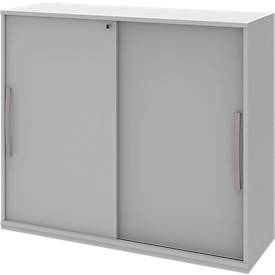 Aanbouwkast met schuifdeuren BARI, 4 legborden, slot, middenwand, B 1200 x D 430 x H 1117 mm, lichtgrijs