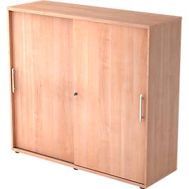 Schuifdeurkast, 3 ordnerhoogten, B 1200 x D 400 x H 1100 mm, notenhoutpatroon