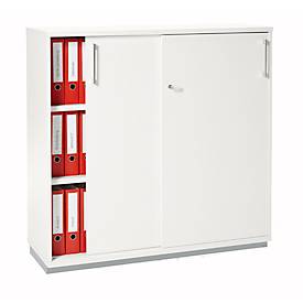 Schäfer Shop Genius Schäfer Shop  Genius Schuifdeurkast TETRIS WOOD, 3 ordnerhoogten, B 1200 mm, incl. stalen sokkel, wit