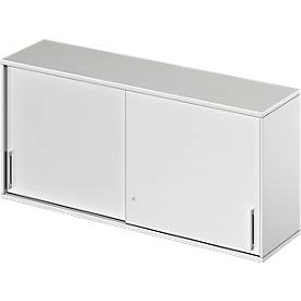 Schäfer Shop Genius Opzetkast met schuifdeuren TETRIS WOOD, 2 ordnerhoogten, B 1600 mm, hoogte incl. glijders, lichtgrijs