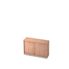 Schuifdeurkast, 2 ordnerhoogten, B 1200 x D 400 mm, notenhoutpatroon