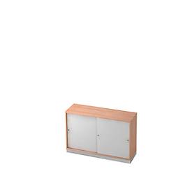Schuifdeurkast, 2 ordnerhoogten, B 1200 x D 400 mm, notenhoutpatroon/zilver