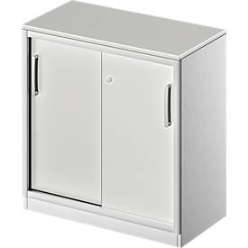 Schäfer Shop Genius Schuifdeurkast TETRIS SOLID, 2 ordnerhoogten, B 800 mm, incl. 19 mm afdekplaat, lichtgrijs/blank aluminium