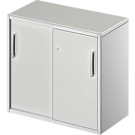 Schäfer Shop Genius Bijzetkast TETRIS SOLID, 2 ordnerhoogten, op bureautafelhoogte, B 800 mm, 25 mm afdekplaat, lichtgrijs/blank aluminium