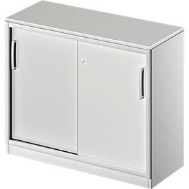 Schäfer Shop Genius Schuifdeurkast TETRIS SOLID, 2 ordnerhoogten, B 1000 mm, incl. 19 mm afdekplaat, lichtgrijs/blank aluminium