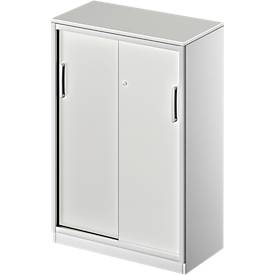 Schäfer Shop Genius Schuifdeurkast TETRIS SOLID, 3 ordnerhoogten,  2 legborden, B 800 mm, 19 mm afdekplaat, lichtgrijs/blank aluminium
