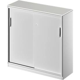 Schäfer Shop Genius Schäfer Shop  Genius Schuifdeurkast TETRIS SOLID, 3 ordnerhoogten, B 1200 x H 1170 mm, middenwand, 19 mm afdekplaat, lichtgrijs/blank aluminium
