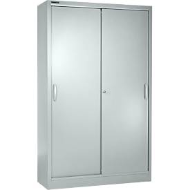 Schäfer Shop Select Schuifdeurkast MS iCONOMY, staal, 5 ordnerhoogten, B 1200 x D 400 x H 1935 mm, wit aluminium RAL 9006
