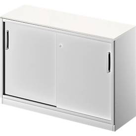 Schäfer Shop Genius Schuifdeurkast TETRIS SOLID, 2 ordnerhoogten, B 1200 mm, incl. 19 mm afdekplaat, wit/blank aluminium