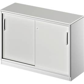 Schäfer Shop Genius Schuifdeurkast TETRIS SOLID, 2 ordnerhoogten, B 1200 mm, incl. 19 mm afdekplaat, lichtgrijs/blank aluminium