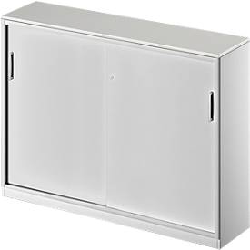 Schäfer Shop Genius Schäfer Shop  Genius Schuifdeurkast TETRIS SOLID, 3 ordnerhoogten, middenwand, B 1600 x D 413 x H 1170 mm, lichtgrijs/blank aluminium