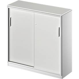 Schäfer Shop Genius Schuifdeurkast TETRIS SOLID, 3 ordnerhoogten,  2 legborden, B 1200 mm, 19 mm afdekplaat, lichtgrijs/blank aluminium