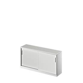 Schäfer Shop Genius Schuifdeurkast TETRIS SOLID, 2 ordnerhoogten, B 1600 mm, incl. 19 mm afdekplaat, lichtgrijs/blank aluminium